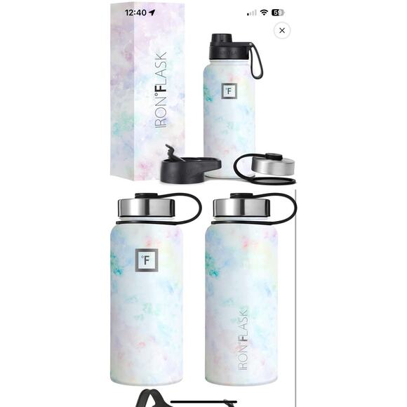 IRON °FLASK Sports Water Bottle - 40oz, 3 Lids (Straw Lid), Leak Proof - Stainle - Picture 2 of 3